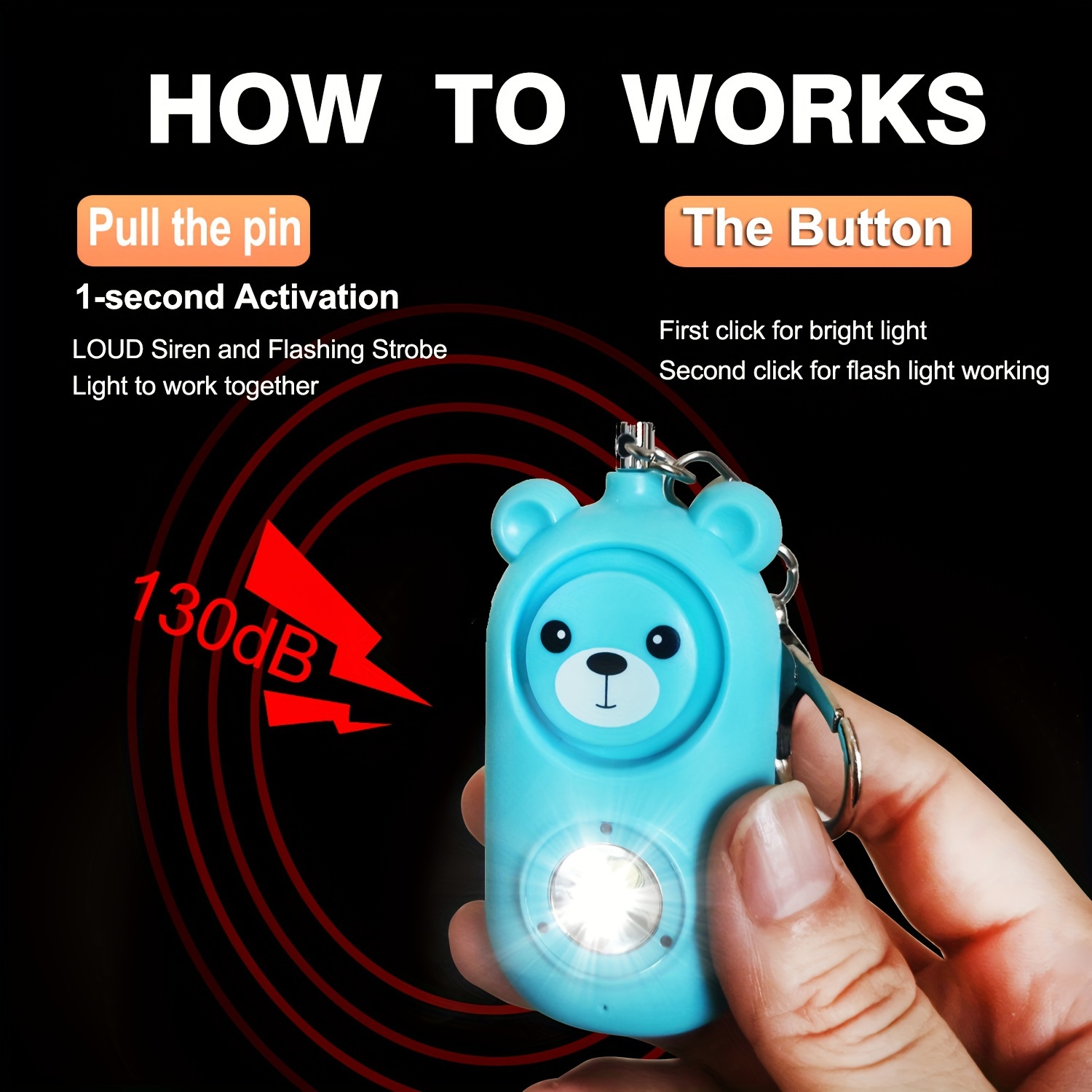 personal safety alarm for women 130db loud alarm with led safety light rechargeable via usb lithium polymer battery Product details 1