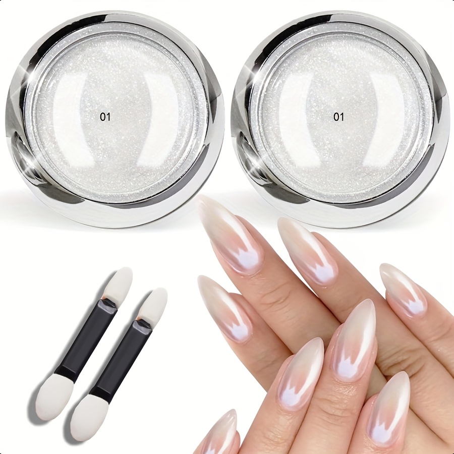 2set Holographic Unicorn Chrome For Nail Powder Aurora Rainbow Neon Mermaid Pearlescent Reflective Glitter For Nail Art Decoration Accessories