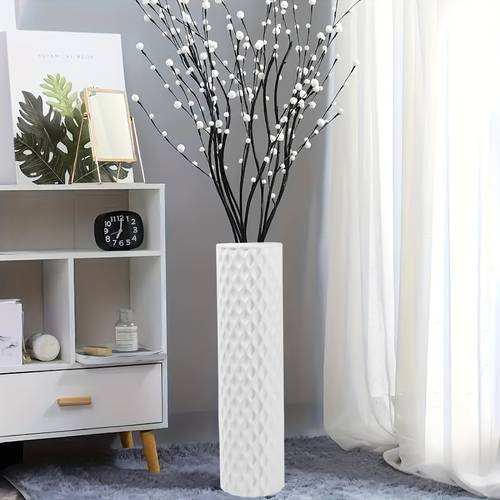large 18 9 inch white modern floor vase with pattern tall cylindrical plastic flower pot suitable for home wedding party decor boho scandinavian centerpiece durable easy clean free vase