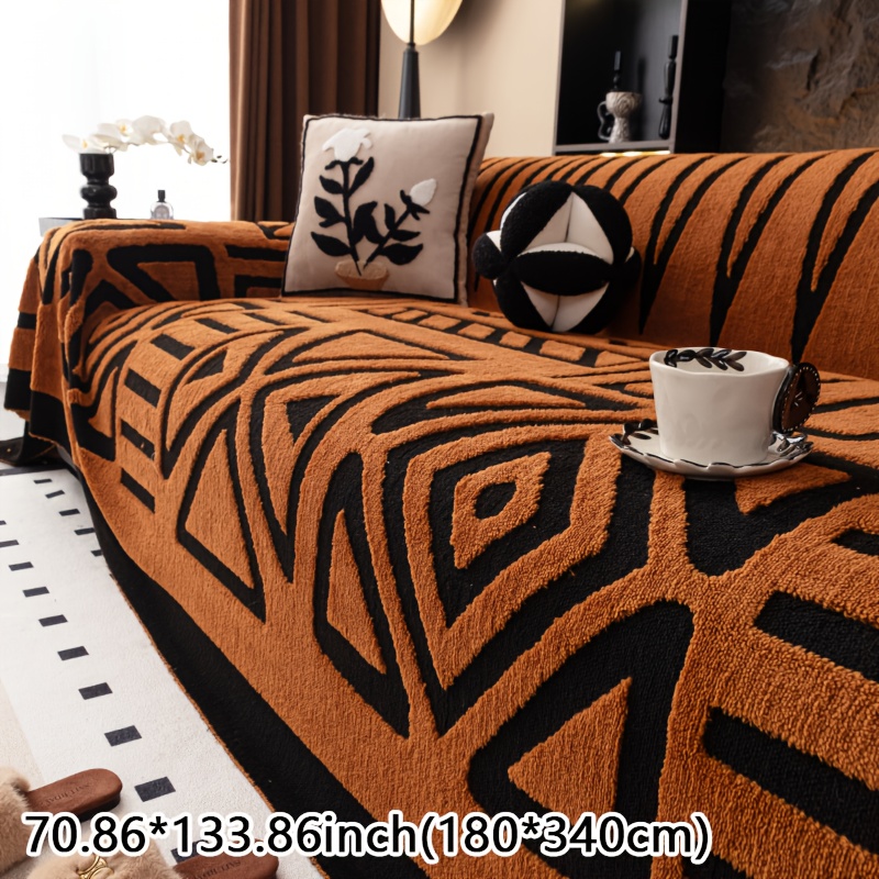 TEMU 1pc Of Plush Sofa Towel Suitable For , Simple And Modern, With Full Coverage For Living Room Decoration, Anti Slip And Wear-resistant Support,