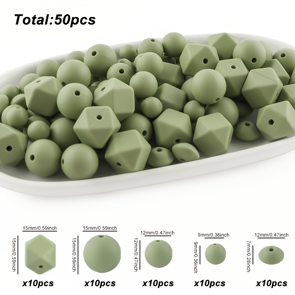 TEMU Set di 50 perline in silicone, multicolore (, verde, blu, viola ecc.), perline in silicone da /12 mm/15 mm, perline da 12 mm, combinazione di