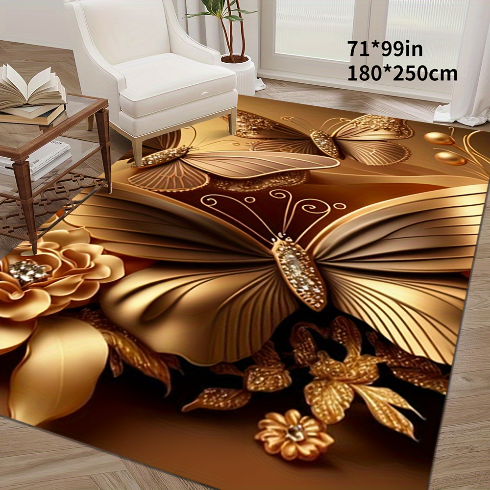 

Golden Butterfly Love Flower Gorgeous Decorative Pattern Decorative Rug, Holiday Party Gathering Candlelight Hotel Non-slip Kitchen Mat