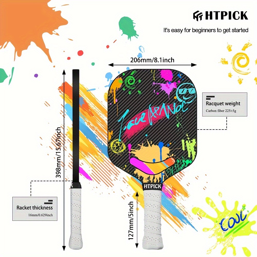 3K Textured Carbon Sand Surface With Air Throat Carbon Fiber Pick Racket, Heat Molded Pick Racket, Add Power And Control, 14 Mm Polypropylene Honeycomb Core