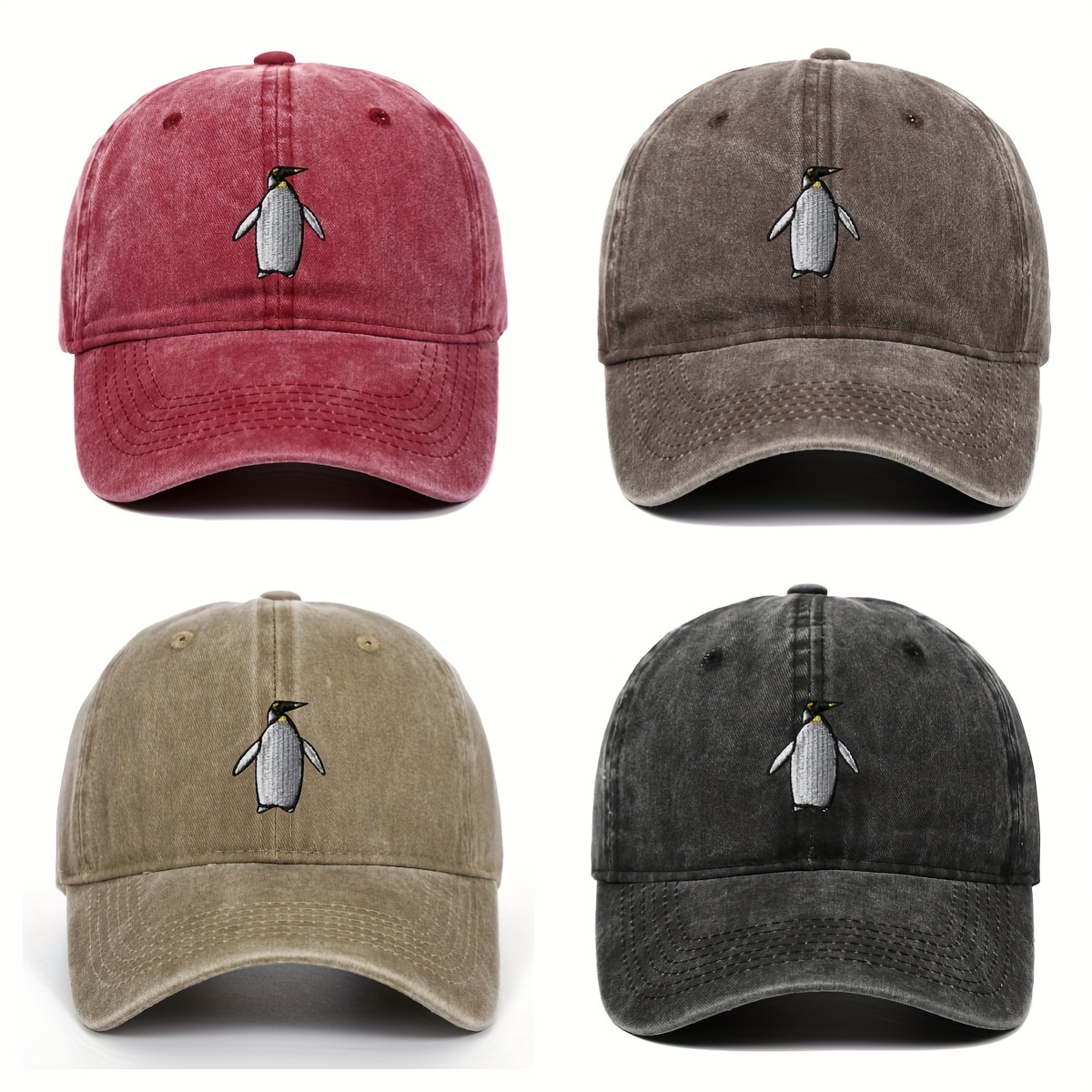 

Breathable Cotton Baseball Cap With - Penguin Embroidery,