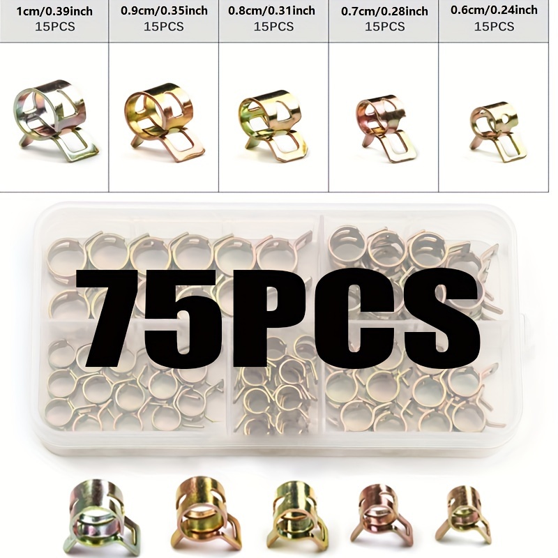 

75pcs Metal Clamps Set, Spring Clips Hose Clamps Assortment, 6-10mm Automotive Fuel Oil Water Pipe Tube Fasteners Kit