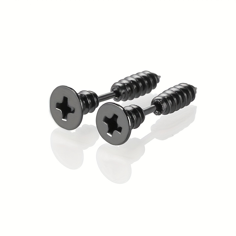 Image of Set Of 2 Punk-style Screw Stud Earrings Suitable For Men And Women, Designed For Cartilage Piercings, Tragus, Helix, And Body Jewelry