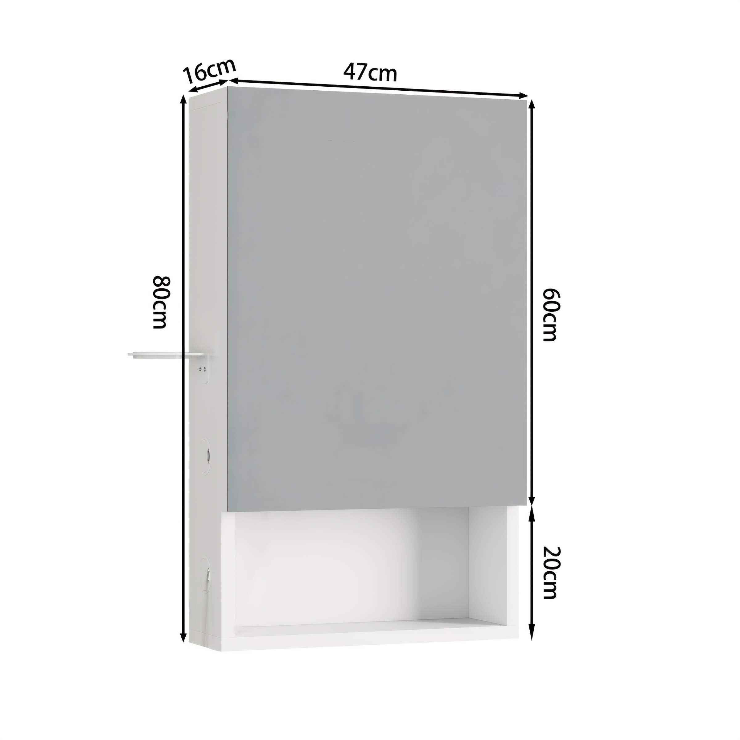 Image of Bathroom Mirror Storage Cabinet, Wall-mounted Vanity Mirror, Elegant White Cabinet Body, High-definition Large , Wall-mounted, Upper Cabinet + Bottom Open Shelf Structure | Hairdryer Holder 47x16x80cm