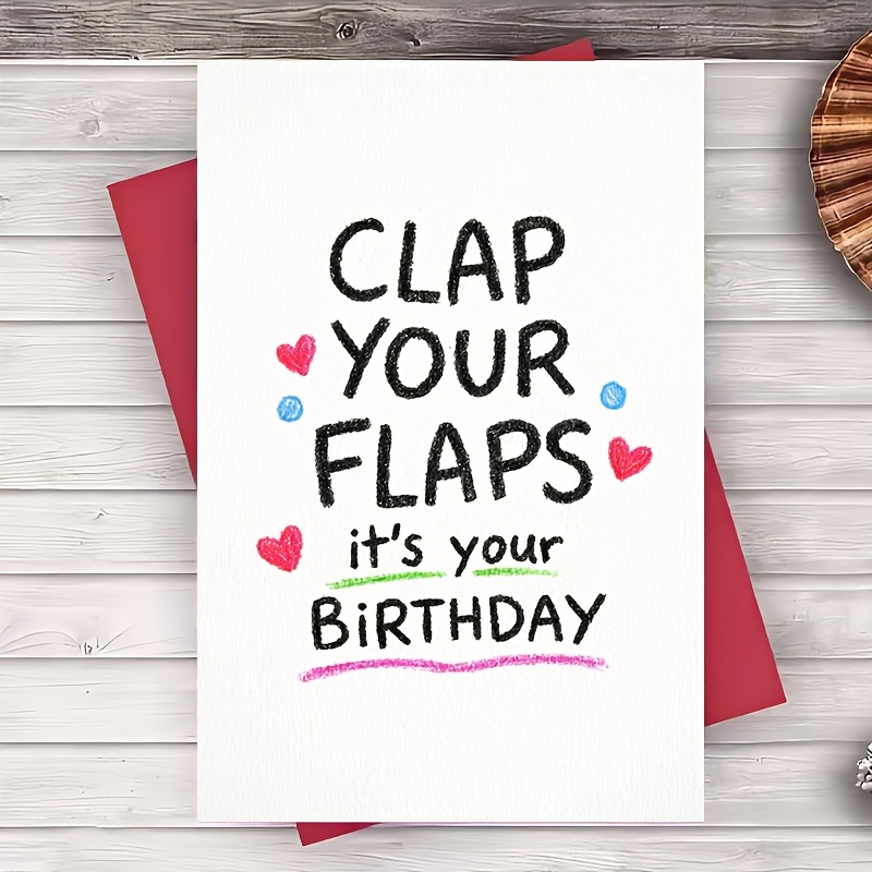 TEMU 1 Envelope And 1 Greeting Card Funny Clap Your Flaps Birthday Card For Coworkers Cute Hearts Design Blank Inside Party Gift Idea Flat Greeting