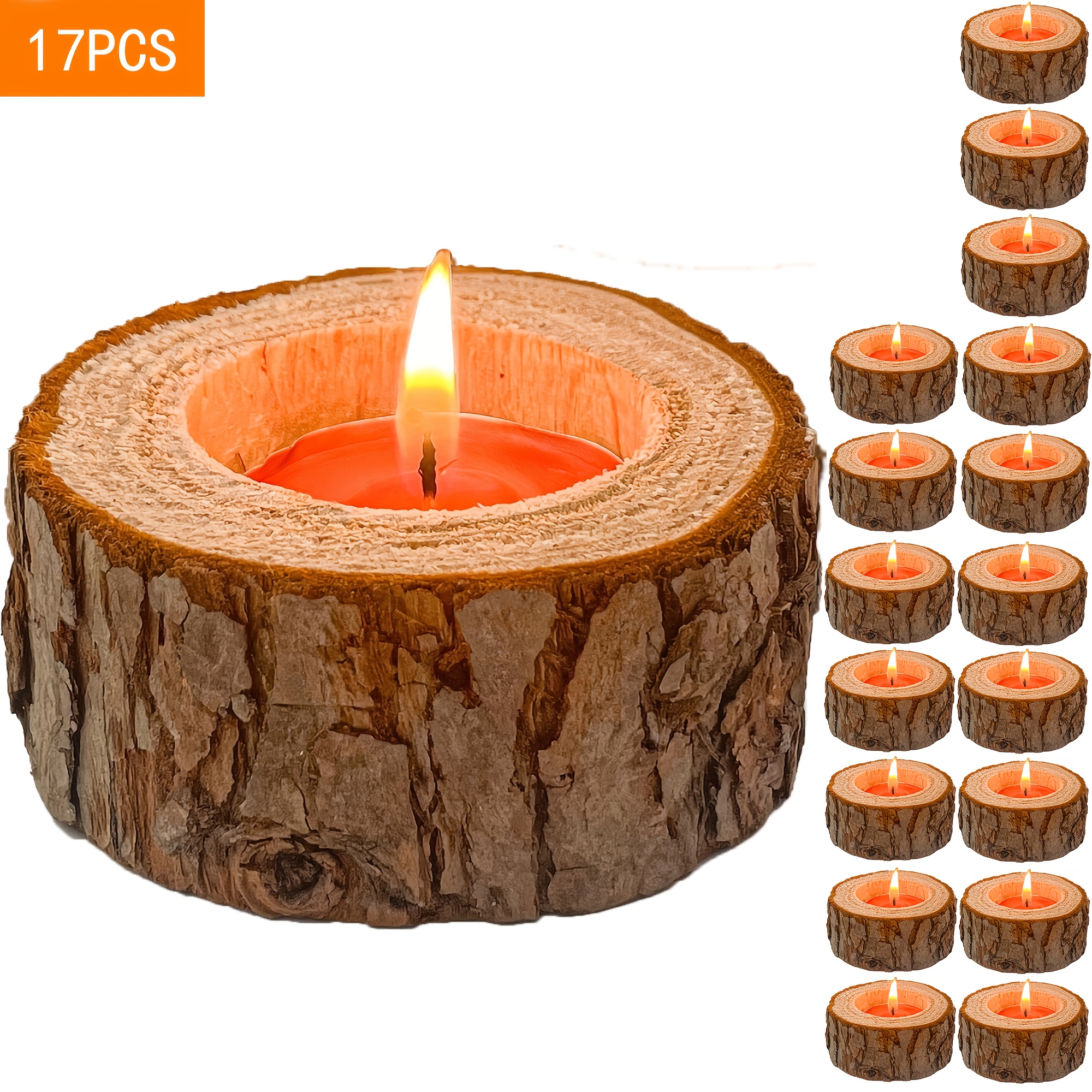 17pcs 1-inch Tall Wooden Tea Light Candle Holders, Suitable For Home Desktop Decoration, Wedding, Birthday, Valentine's Day And Christmas Decorations