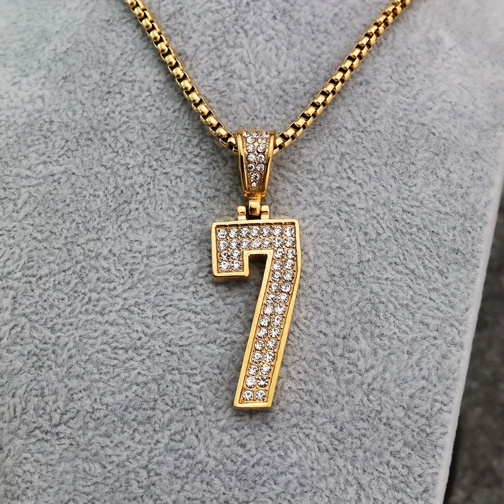 1pc stainless steel golden arabic number mens pendant necklace suitable for men and women details 4