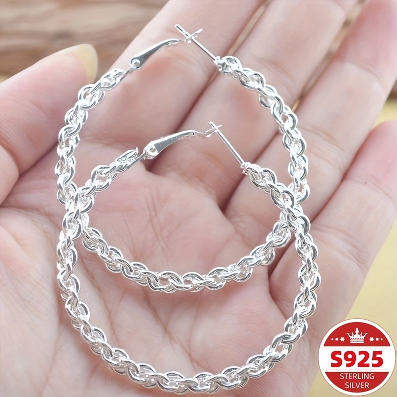 TEMU 925 Sterling Silvery [perfect Gift] Twisted Circle Earrings 1pc For A Woman's Birthday/christmas/new Year/valentine's Day