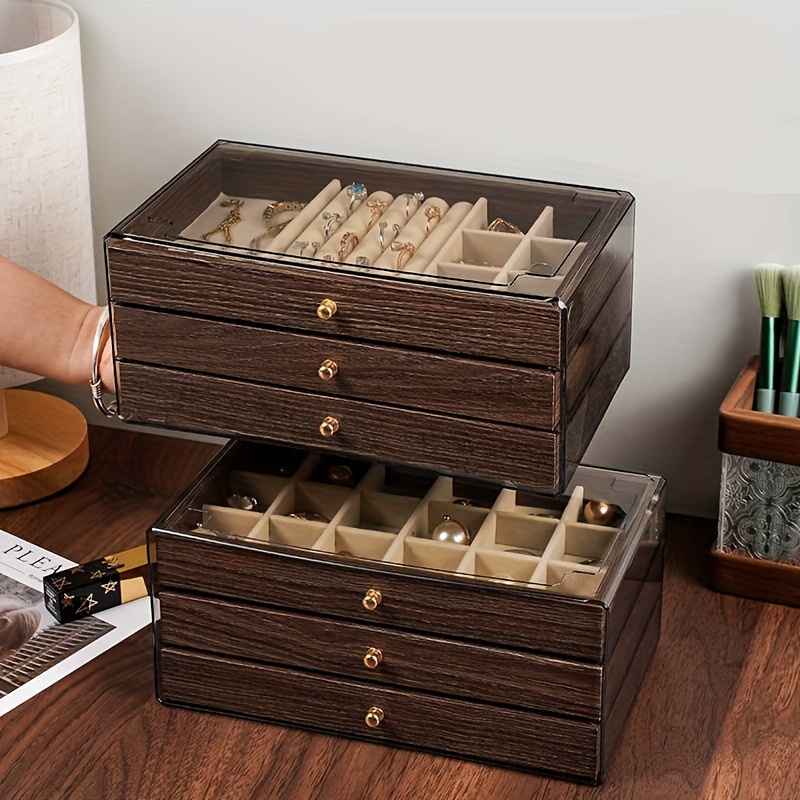 1pc boîte à bijoux vintage en bois de pêcher empilable avec devant   -     coffre au   multicouche pour  , boucles doreilles, bracelets & bagues - boîte de rangement en bois pour bureau, voyage, cadeau, boîtes à bijoux Détails du produit 2