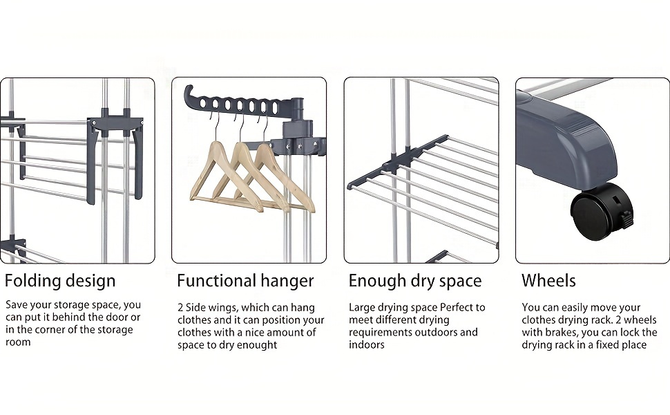   4 tier foldable stainless steel clothes drying rack with removable hanger easy assembly indoor outdoor use ideal for     of clothes shoes clothes hanging rack drying racks details 3