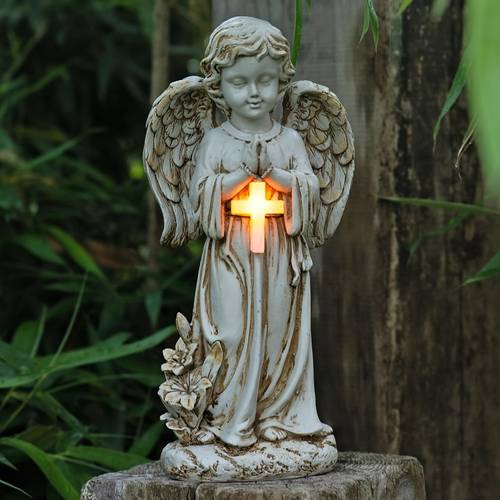 solar powered angel statue resin garden decor outdoor memorial ornament with rechargeable battery thanksgiving religious themes