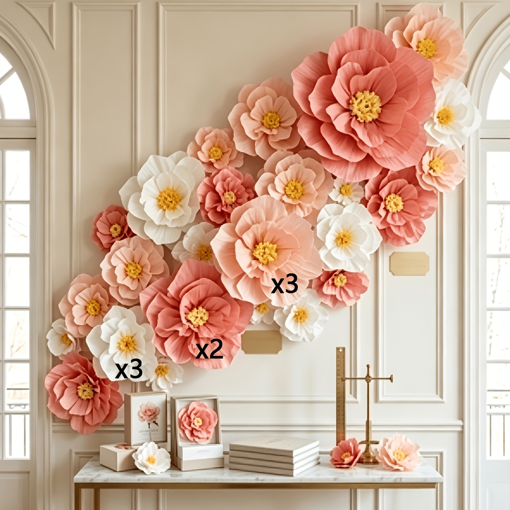 TEMU 8pcs Set Of 3d Paper Flowers For Wedding Backdrop Wall Decoration, Mall Window Display Artificial Flowers, Shop Atmosphere Decoration Props,