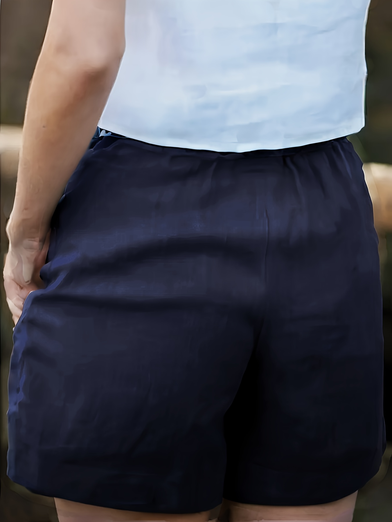 Women's High-Waisted Blend Casual Shorts, Solid Color, Non-Stretch Fabric, Spring Summer Autumn, Wide Waistband and Slant Pocket, Linen Texture