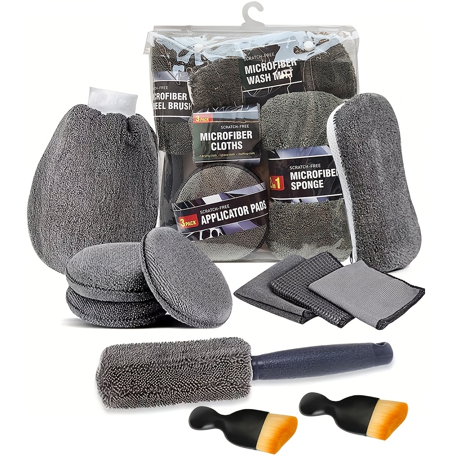 E-shop 11-teiliges Auto-Reinigungsset, inklusive Reifenbürste, Mikrofaser-Detailhandschuh, Kratzerentfernungspad, Reifenbürste Schwamm für Innen- &