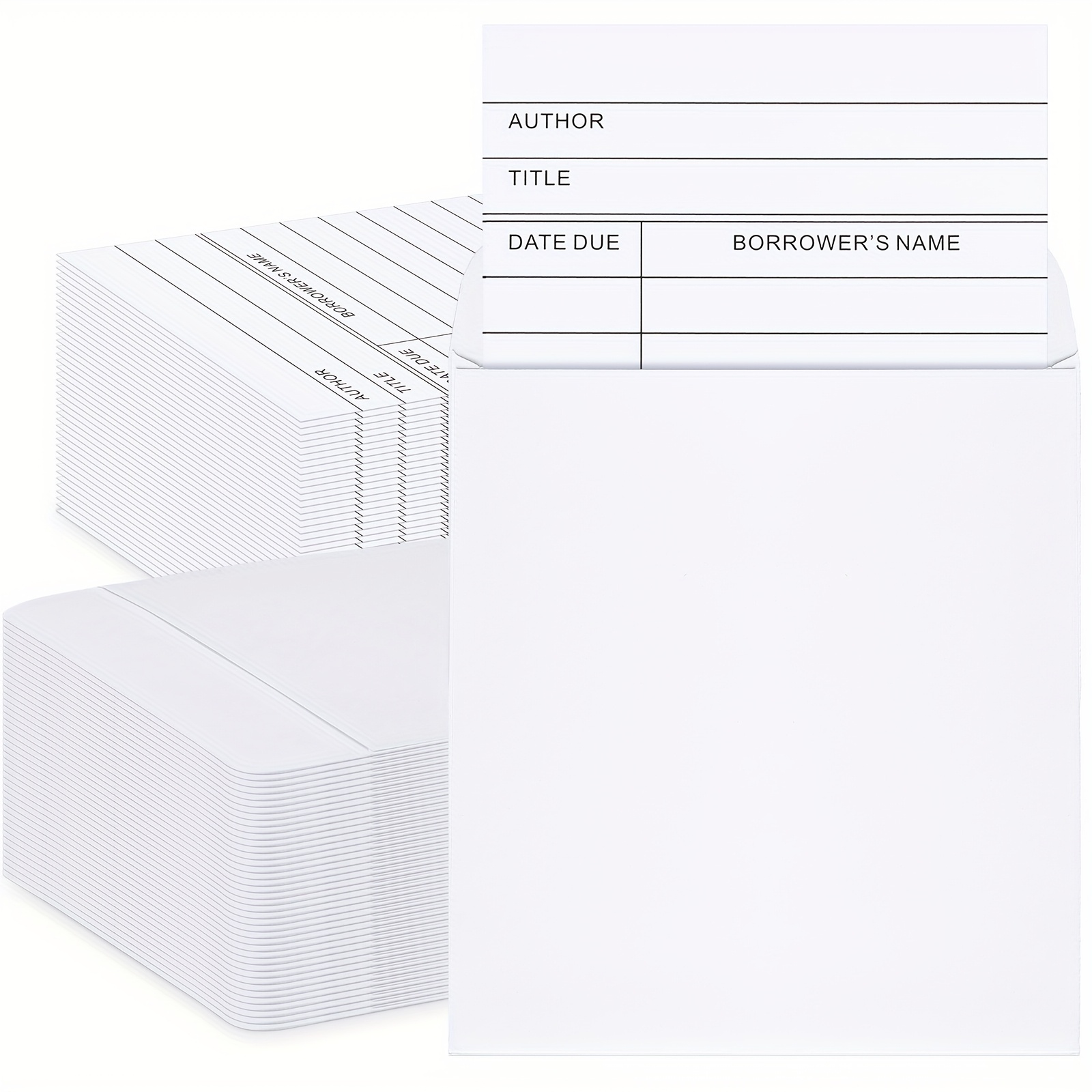 TEMU 100pcs Library Card Pocket With Envelopes Self Adhesive Book Cards For Cds, Dvds, Library, Office Supplies And Gift Tag
