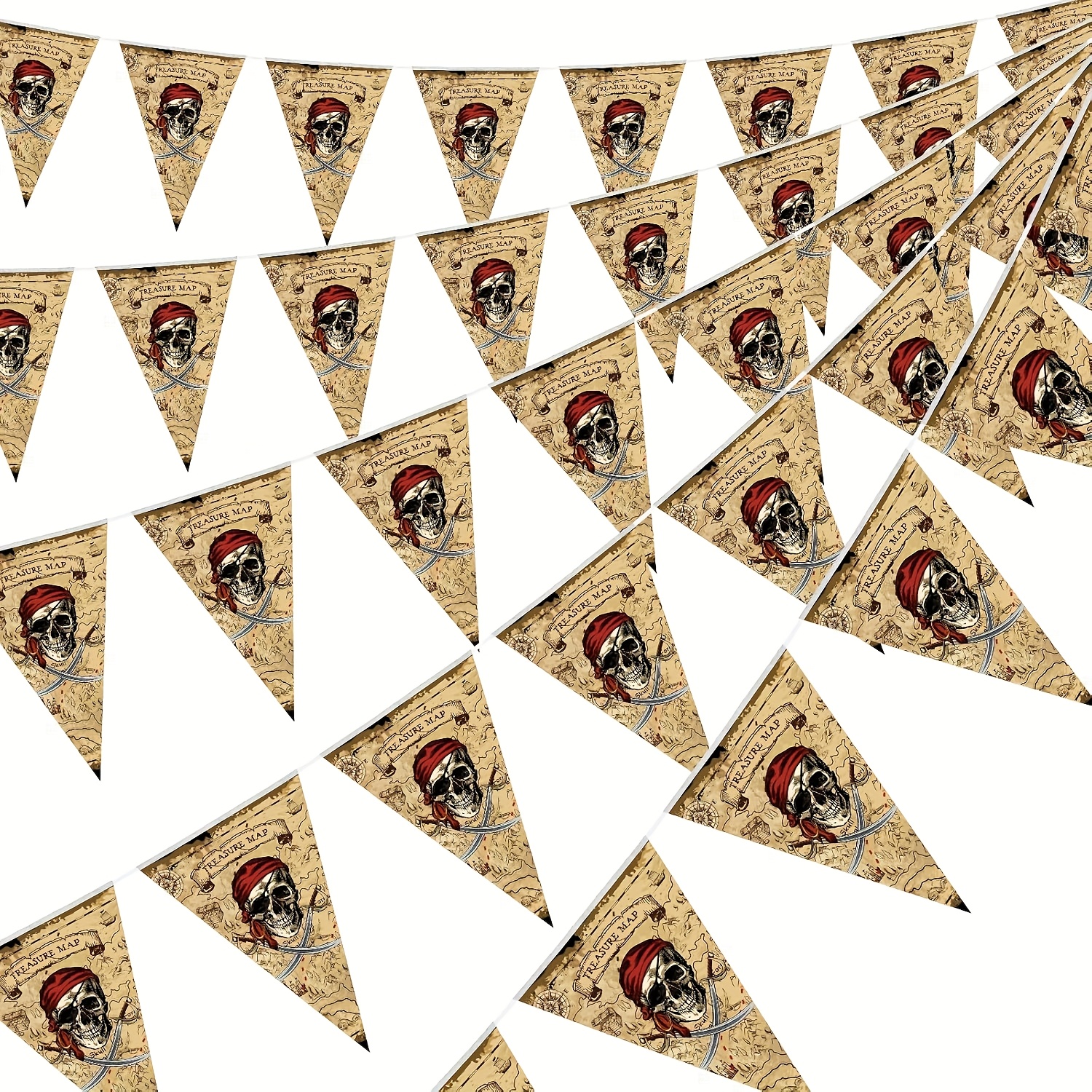 Pirate Flag Bunting For Decorations, Featuring And Triangular Flags, Suitable For Indoor And Outdoor Halloween And Birthday Party Supplies.