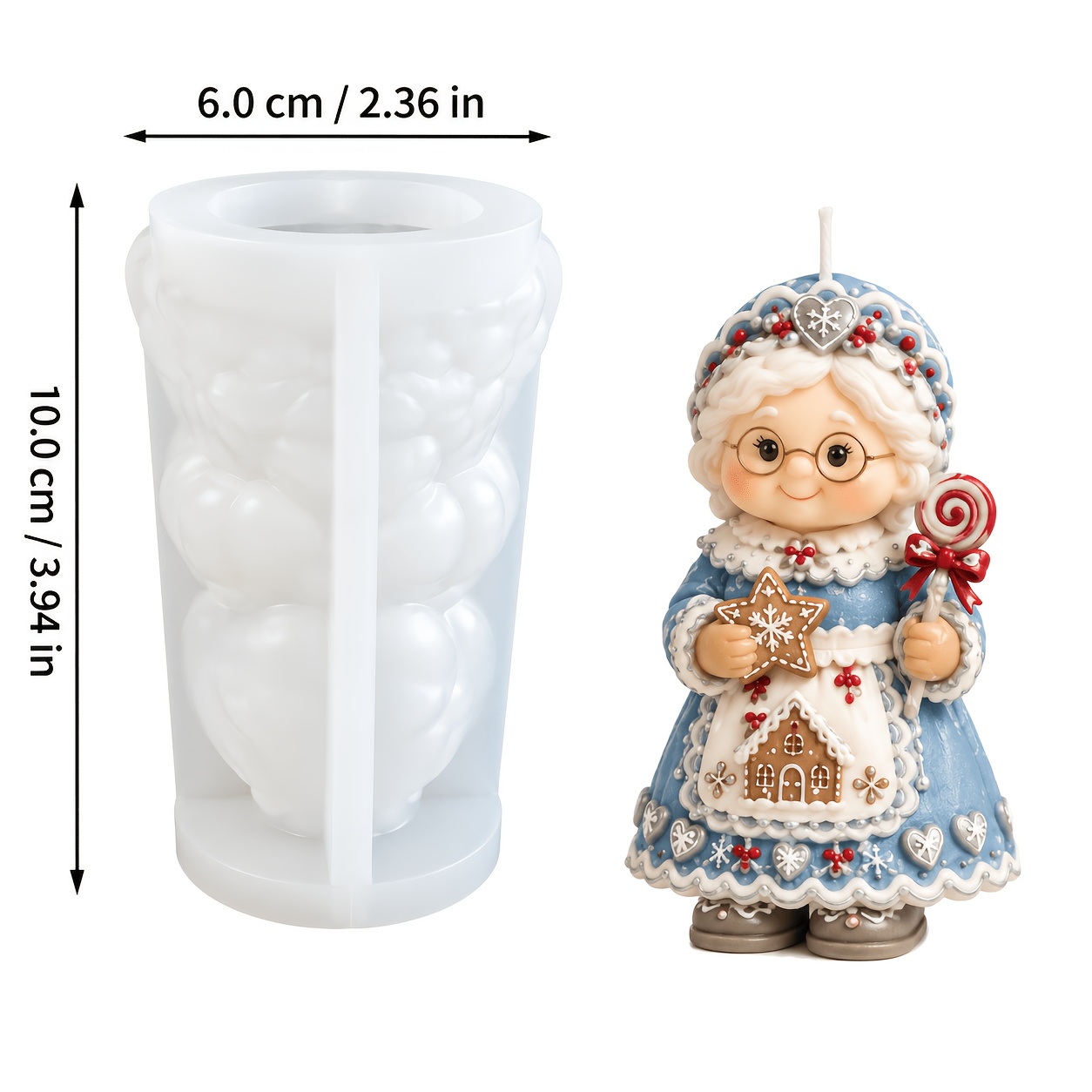 TEMU Resin Silicone Mold, Cozy Silicone Mold, 3d Christmas Grandma Candle Mold In Festive Winter Dress, Detailed Holiday Character Casting Mold For