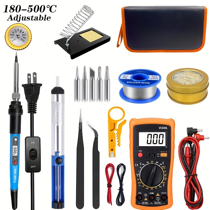 

19pcs Promaster Soldering Iron Kit, 80w Digital Temperature Control, 180-500°c Adjustable, Multimeter, 110v, Metal Welding , Electronic Diy Tools, No Battery Required