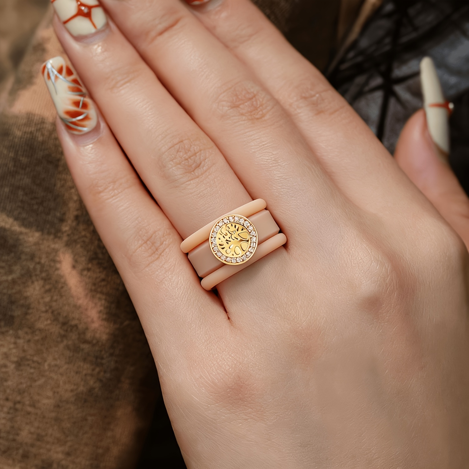 3pcs 14K Golden Plated Khaki Silicone Rings Set