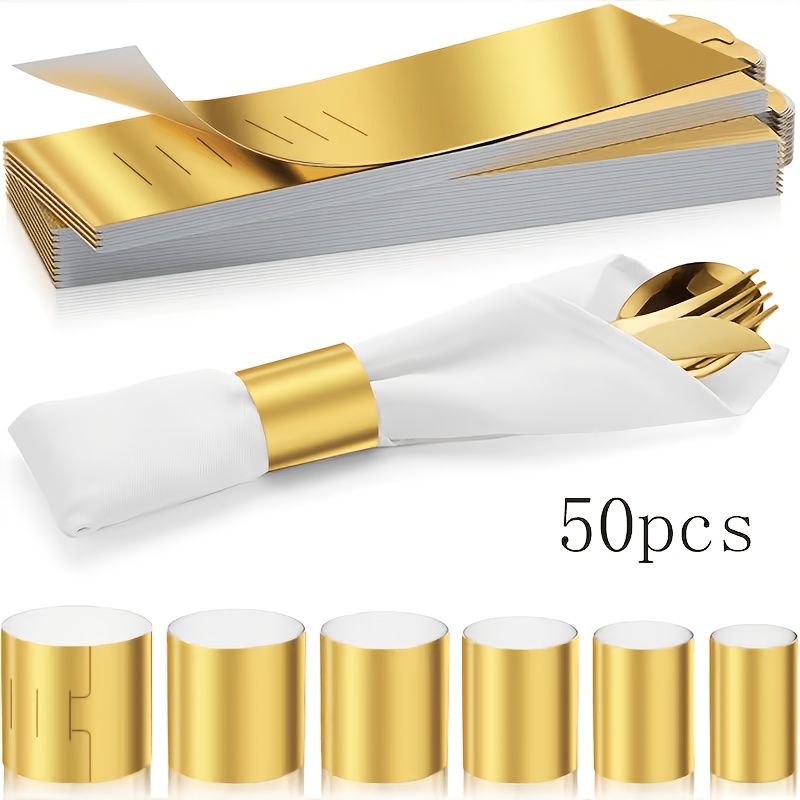 TEMU 50pcs Anneaux à serviette dorés réutilisables, fermoirs de serviette élégants, adaptés pour mariage, dîner, fête - Maintien sûr, facile et ,