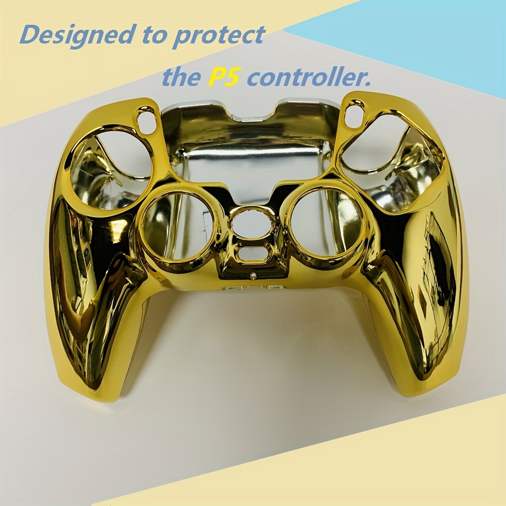 golden chrome glossy replacement shell for ps5 controller eye catching mirror effect abs case decorative trim cover plate for diy ps5 gamepad customization details 1