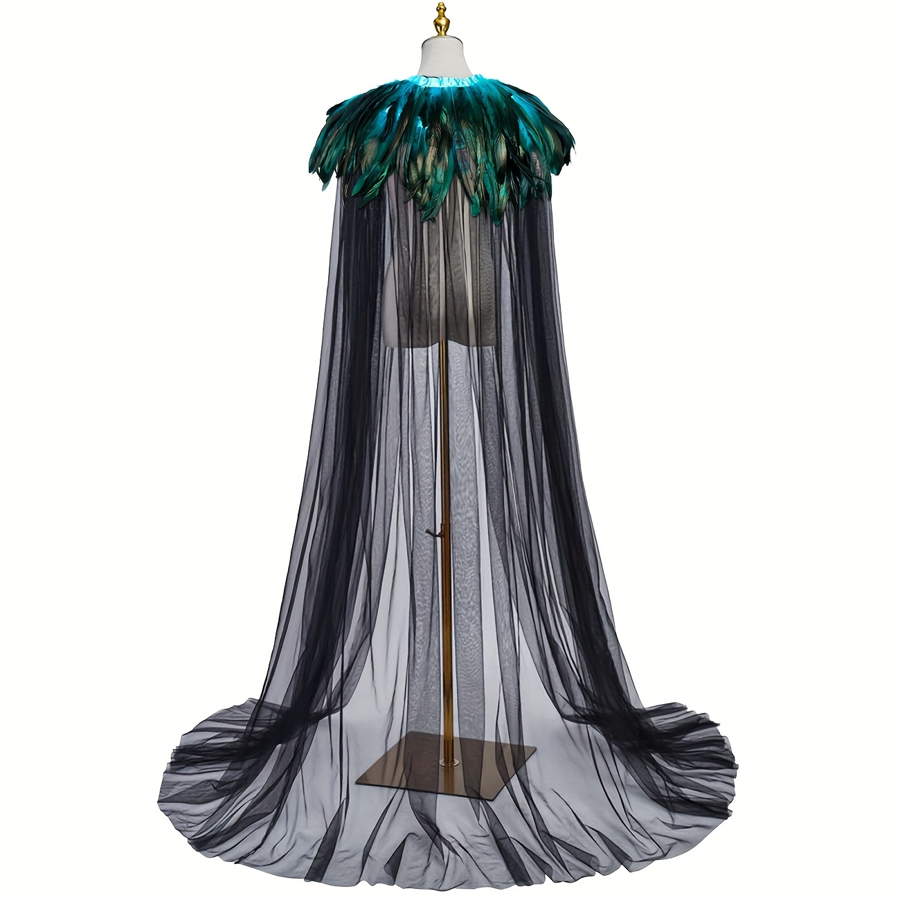 L'VOW Evil Queen Witch Costume - Halloween Cosplay with Feathered Cape, Long Robe & Shawl - Funky Polyester Masquerade Outfit, L'VOW details 9