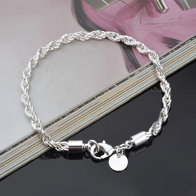 European and American Popular Fashion 4mm Twist Rope Silvery Plated Bracelet Christmas Thanksgiving Gift