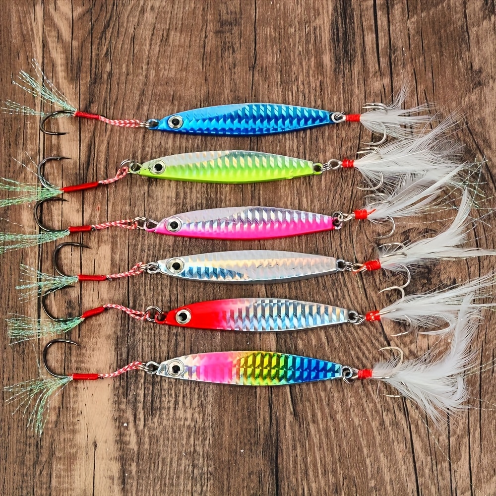 TEMU 6pcs Sinking Metal Lure Baits - Alloy Vibrant Multicolor Bionic Fishing Lures With Design For Saltwater & Freshwater