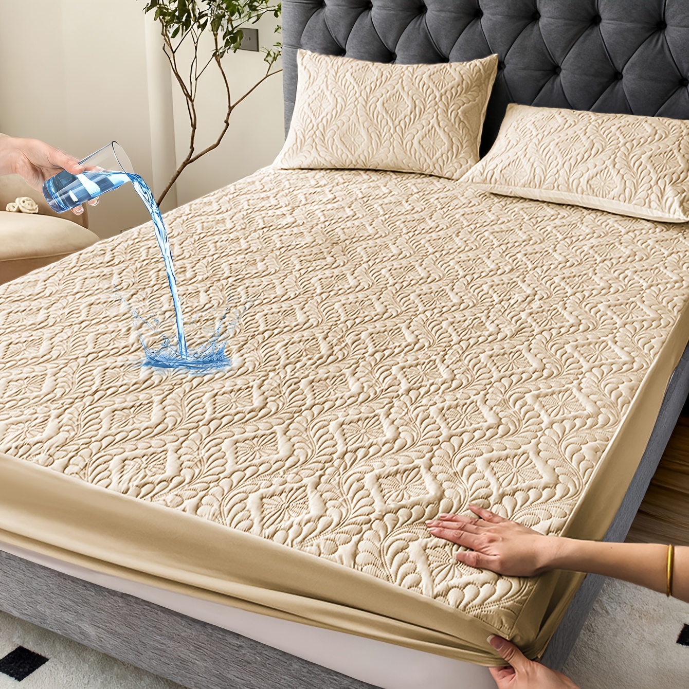 TEMU 1pc Bed Fitted Sheet, Embossed Bedding, Mattress Protector, Soft Breathable, Deep , Fits Twin/full/queen/king Size, Machine Washable Bedding,