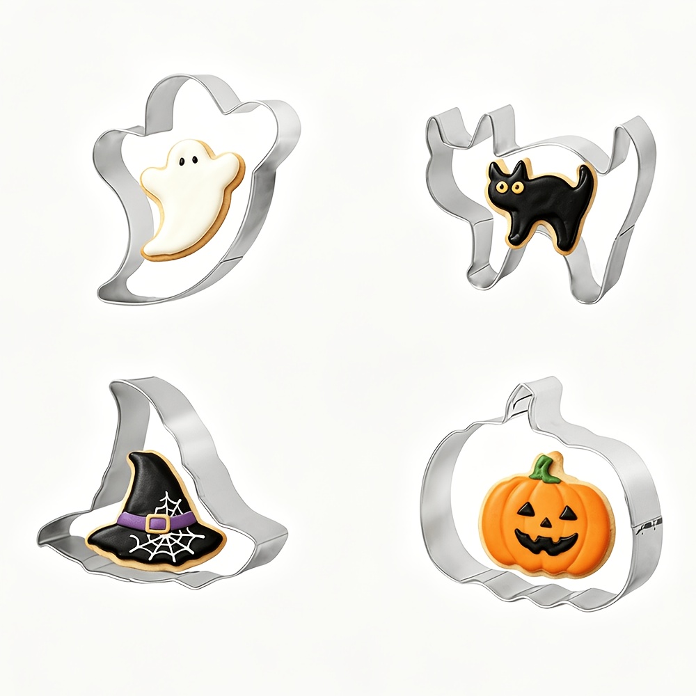 TEMU Outils de pâtisserie DIY pour Halloween, ensemble d'emporte-pièces en acier inoxydable, moules à biscuits de qualité alimentaire, citrouille, ,