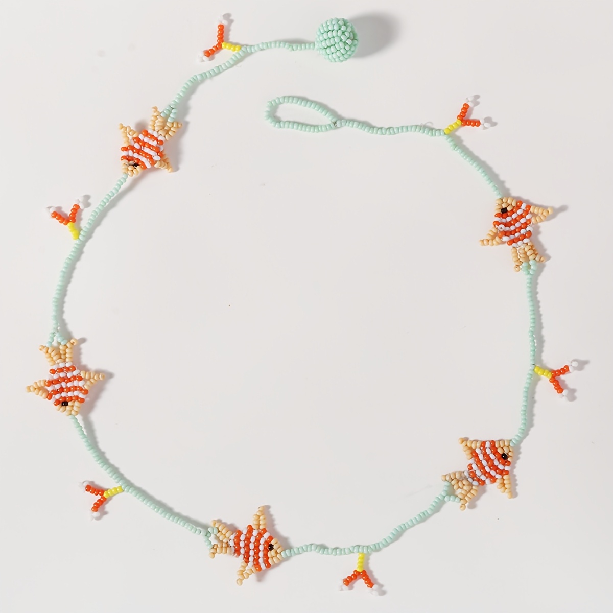 TEMU Handmade Cute Clownfish Seed Bead Choker Necklace Tropical Core Orange Fish Beach Vacation Animal Jewelry Gift