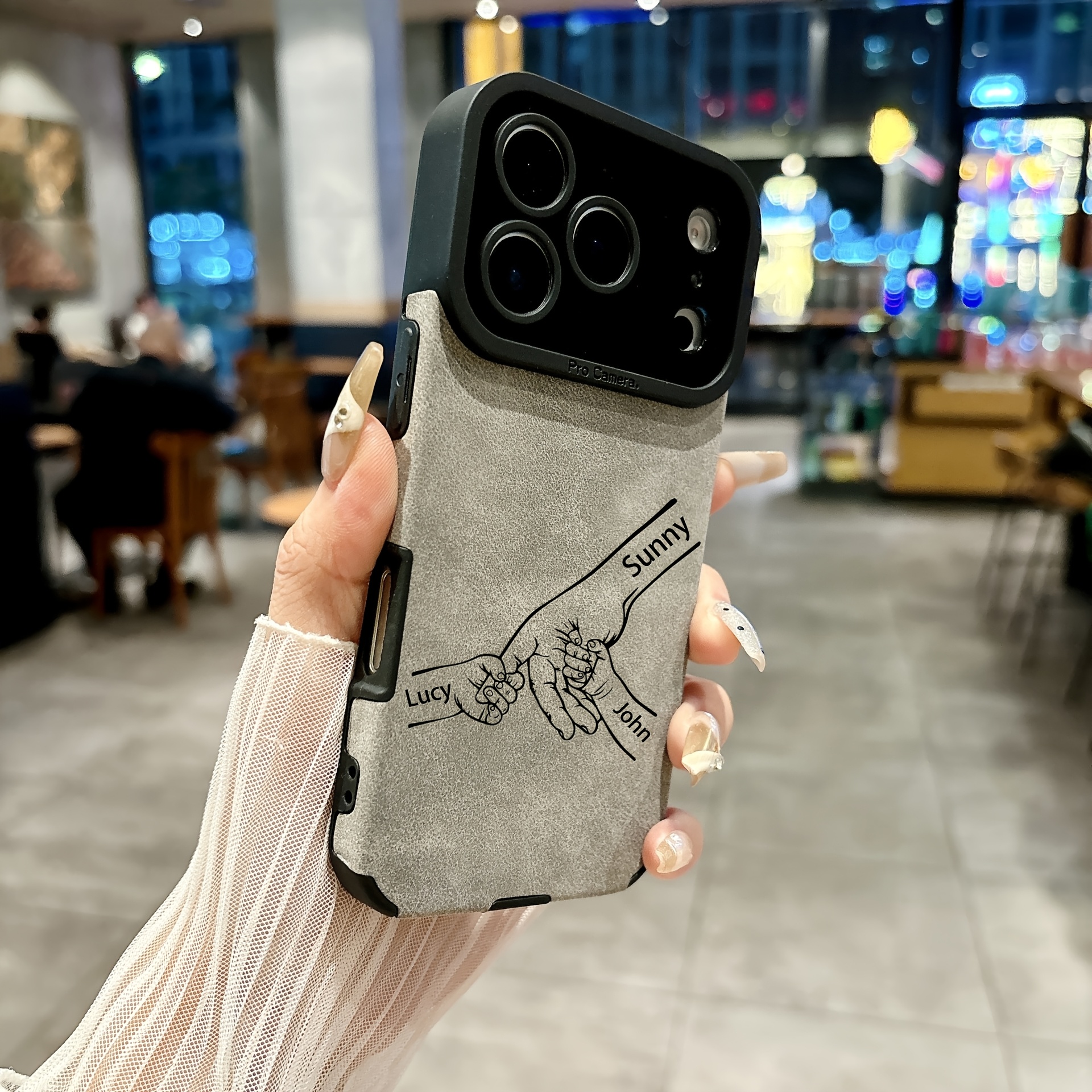 TEMU Phone Case: Hand-in-hand Pattern Personalized Customized Name Phone Case For Iphone 17 16 15 14 13 12 11 Pro Max Luxury Matte Synthetic Leather