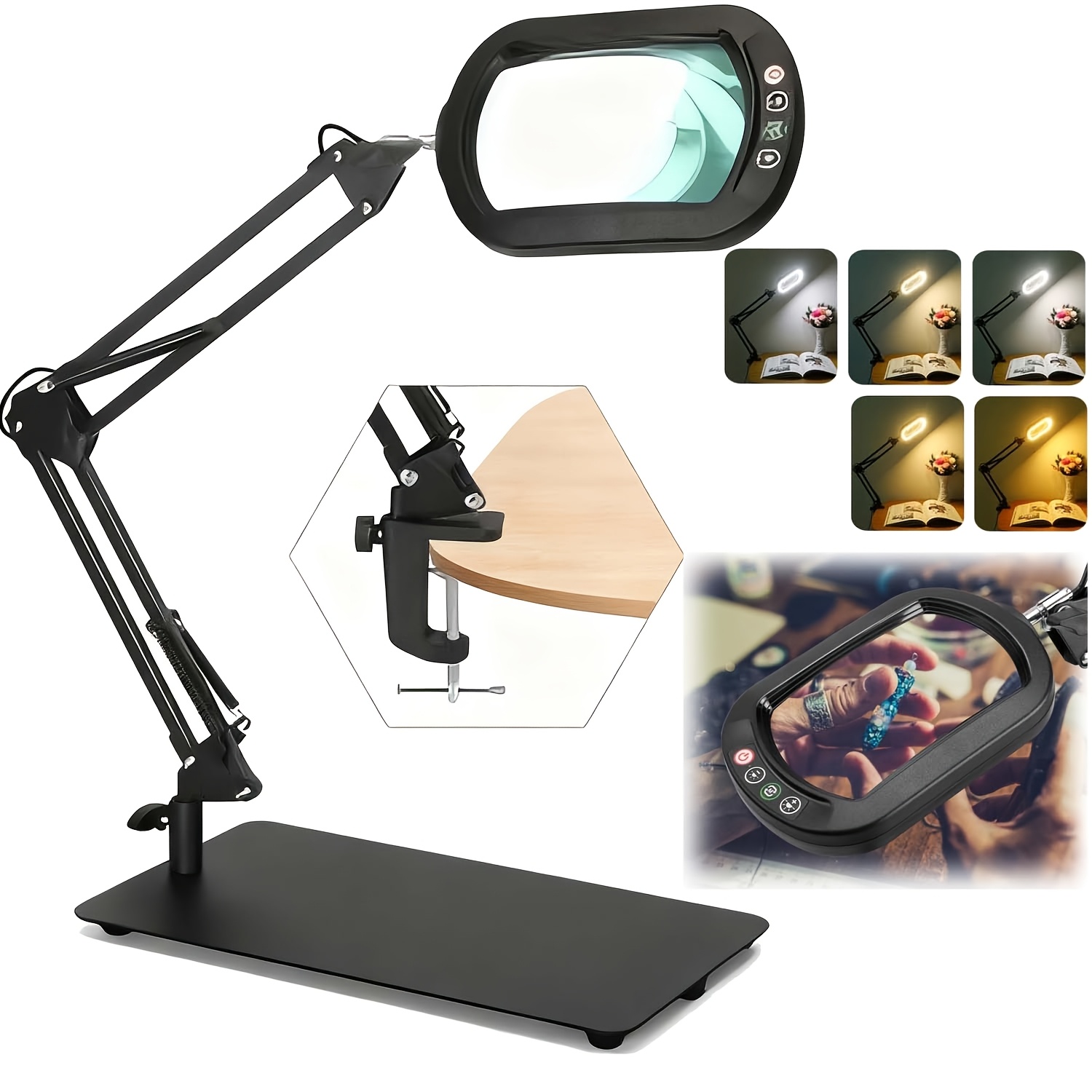 10x Rectangle Magnifying Glass With Light, Dimmable Magnifier With Stand, 2-in-1 Led Lighted Clamp Desk Lamp With Swing Arm, Hands Free For Reading Painting Crafts Close Work