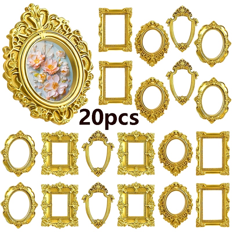 TEMU 20 pz Mini Cornice per Foto Vintage in Resina, Cornice Ovale Rettangolare per Esposizione Bijoux Fai da Te, Fotografia, Foto per Cellulare e