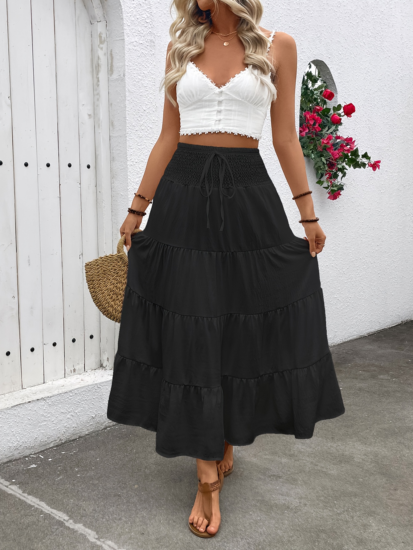 women maxi skirts skirts high waist ruffles a line long