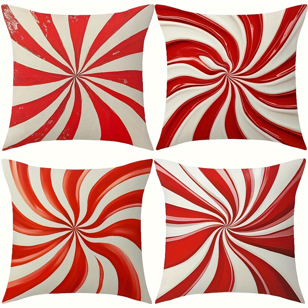 

Swirl Pattern Throw Covers Set Of 4 - Red And White, Double-sided Design, 100% Polyester, Zipper Closure, Machine Washable, For Christmas And Home Decor, 18x18 Inches - Insert Not Included