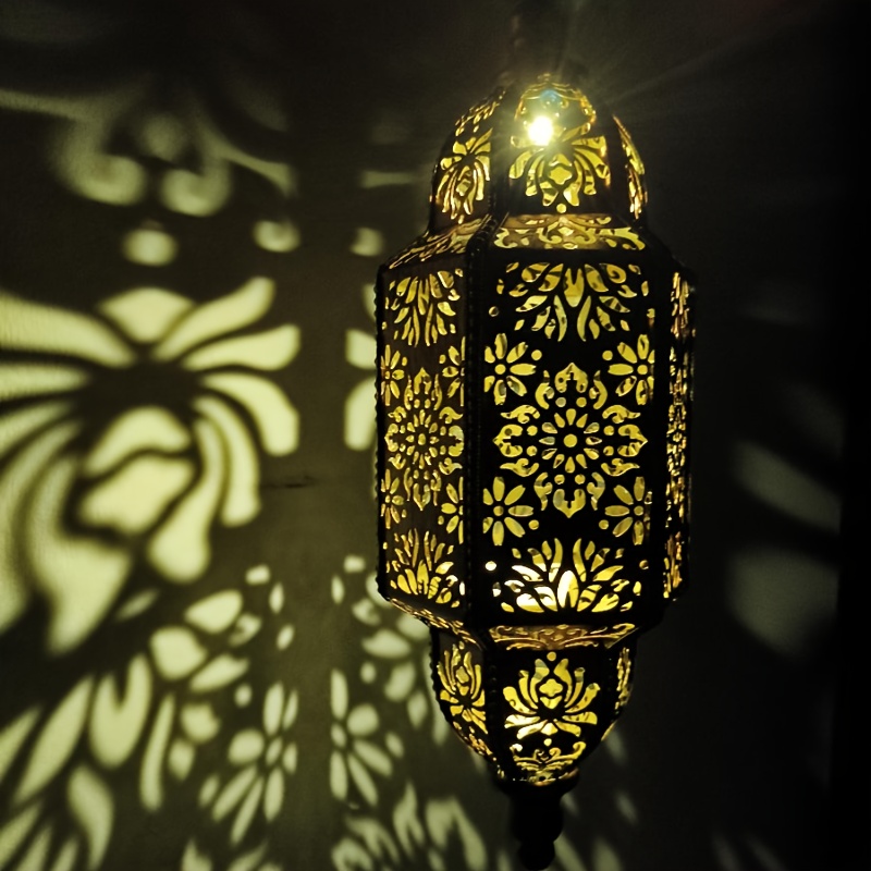 Moroccan Pattern Solar Hanging Light - Metal Outdoor Lantern, Cutout LED Garden Decor for Courtyard/Porch/Backyard | Perfect Gift for Housewarming/Garden Lovers