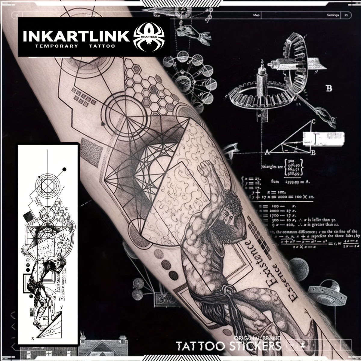 Inkartlink Technology Tattoos, Semi-permanent Tattoos, Western Style, Geometric Lines, Contemplative Figures, Tattoos, Temporary Tattoos, Fake Tattoos, Waterproof, Authentic Tattoo , Plant Tattoos
