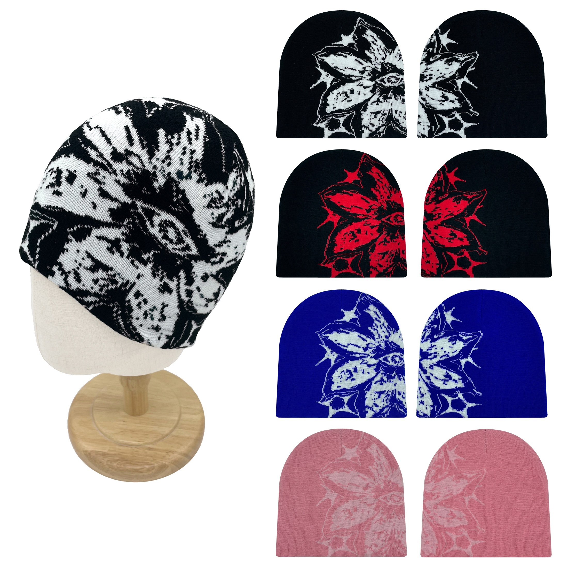 1pc y2k knit beanie hat funky flower print - Temu display picture 2