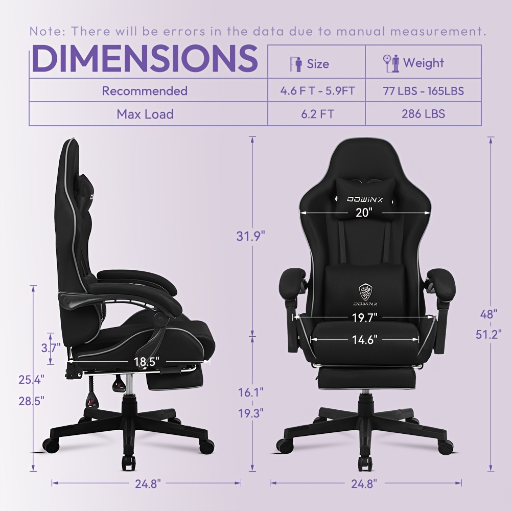 Ergonomic High Back Gaming Chair with Pocket Spring - Heavy Duty 136.08KG Capacity, Adjustable Office Computer Desk Chair with Lumbar Support, Manual Recline Handle, Heavy-Duty Metal Base - for Home Office, Gaming Setup, Living Room - Availabl