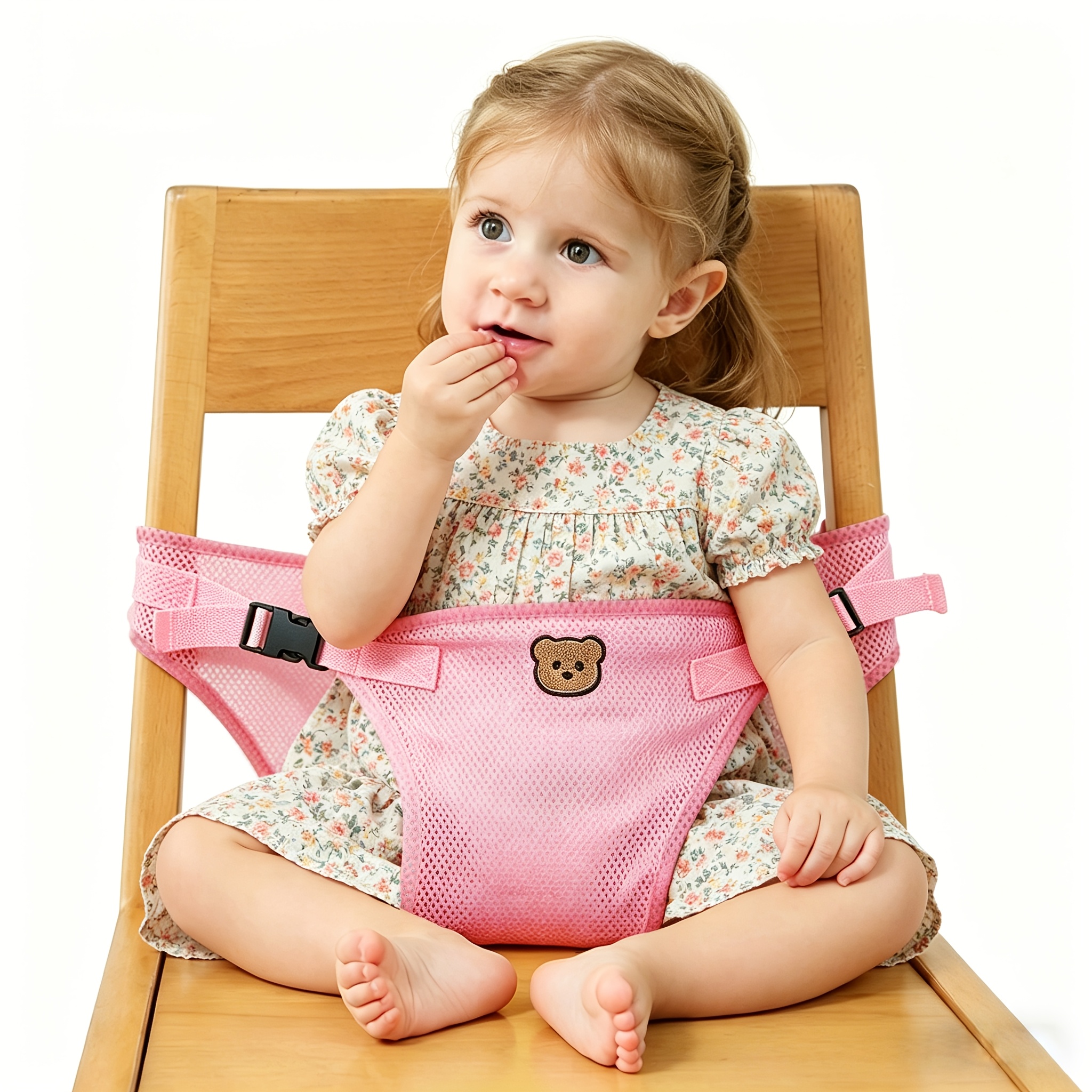 TEMU 1pc Of Child High Chair Safety Strap, Mesh Breathable Adjustable Seat Harness With Cute Bear Embroidery, Portable Universal Toddler Dining Chair