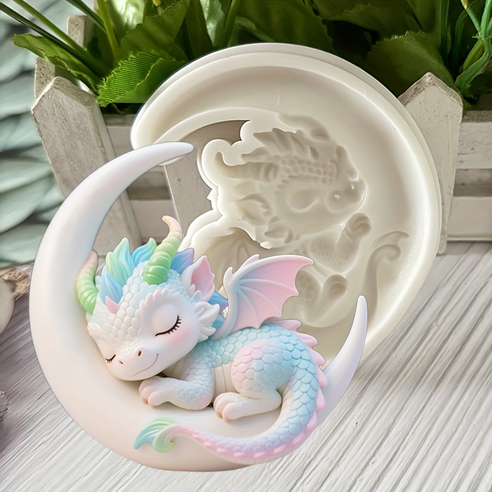 1pc Cute Moon Sleeping Dragon Mold, Diy Creative Baking Party Cake Chocolate Decorating Tool, Craft Fondant Mold Decorative Ornament, Artwork Resin Liquid Mold, Casting Mold