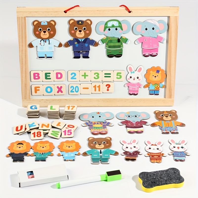 Kids Magnetic Drawing Board Bear Dress Up Puzzles Educational Number Magnets