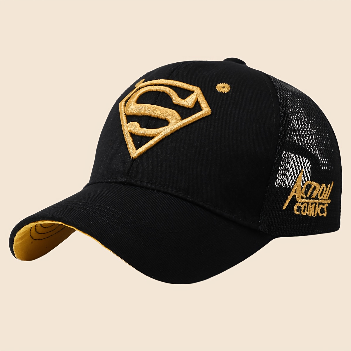 TEMU Superman Pattern Embroidered Mesh , Fashionable Hat, Breathable Adjustable Baseball , Suitable For Outdoor Sports C-mz11