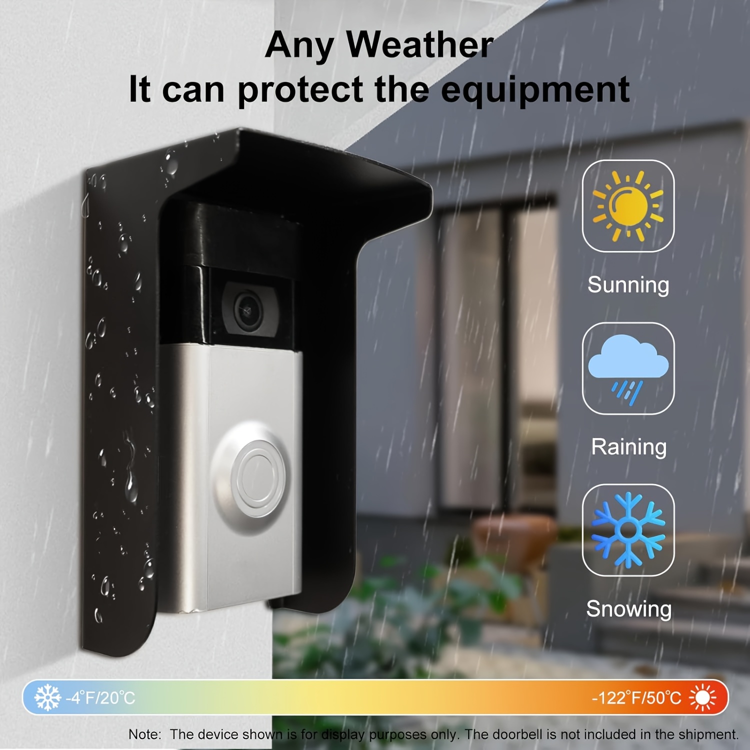 Metal Weatherproof Doorbell Cover – Rain, Snow & Sun Shield With Anti-Glare, Fits Most Video Doorbells (Black, 145x87x65mm)