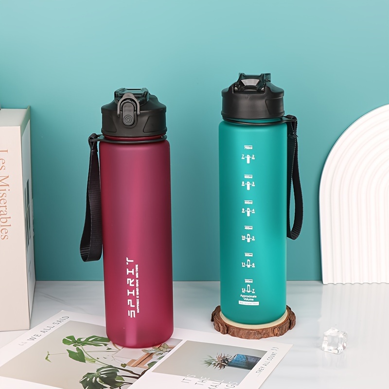 1pc750ml/21oz Water Bottles with Straw, Large Capacity Motivational Time Marker Water Bottle Reusable Plastic Leakproof Durable Water Jug for Gym Work Travel and Outdoor Sports