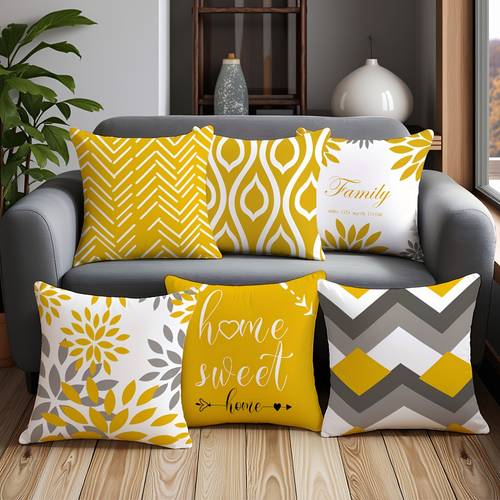 set of 6 modern geometric and floral print throw pillow covers 18 x 18 inches polyester machine washable zipper living room bedroom and home decor covers only